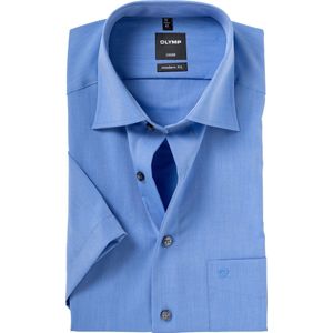 OLYMP Luxor modern fit overhemd - korte mouw - midden blauw - Strijkvrij - Boordmaat: 38
