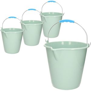 4x stuks kunststof emmers met schenktuit mint groen 12 liter - Emmers