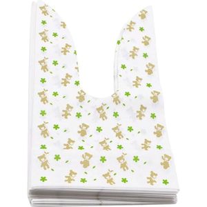 50x Uitdeelzakjes Wit - Groene Beertjes 13 x 22 cm - Plastic Traktatie Kado Zakjes - Snoepzakjes - Koekzakjes - Koekje - Cookie Bags - Kinderverjaardag