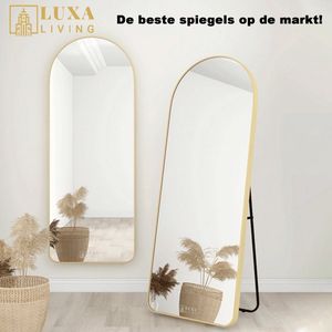 Luxaliving Passpiegel - Half Ovaal - Goud - Metaal - Veiligheidsglas - Naadloos - Passpiegel 160x50cm - Staande Spiegel - Wandspiegel met haken - Slaapkamerspiegel - Hangspiegel - Wandspiegel