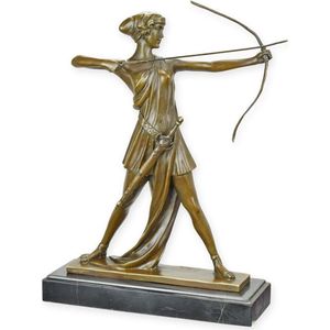 Diana Venatrix, Romeinse Godin bronzen beeld, Mythologie geschiedenis sculptuur, Brons beeld op marmer sokkel, Mythe oude Rome kunstwerk