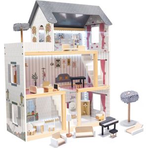 Zeer luxe grote houten poppenhuis/ speelhuis met meubels met LED verlichting 78 cm