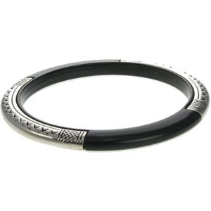 Behave Armband - zwart -bangle met zilverkleurig design -20cm