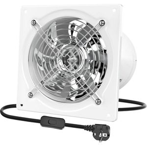 Stille badkamerventilator 200 mm 980 m³/uur - wandventilator met EU-stekker en terugloopklep - krachtig voor keuken, badkamer, garage, kelder - wit
