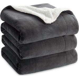 deken fleece microvezel voor bed en bank grijs 240x220cm, deken voor 2 persoons super zachte donzige deken voor woonkamer en slaapkamer