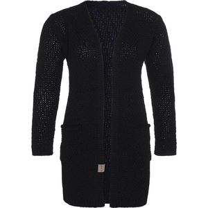 Knit Factory Luna Gebreid Vest Zwart - Gebreide dames cardigan - Middellang vest reikend tot boven de knie - Zwart damesvest gemaakt uit 30% wol en 70% acryl - 40/42 - Met steekzakken