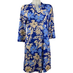 Angelle Milan – Travelkleding voor dames – Blauw/creme bloemen Jurk – Ademend – Kreukherstellend – Duurzame jurk - In 5 maten - Maat S