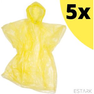 Regenponcho - Set van 5 stuks - Regenpak - Regenjas - Regenjack - Waterdicht- Poncho - Ponchos - Poncho's - Regen - Jas - Mannen - Vrouwen - Unisex - GEEL - 5 STUKS