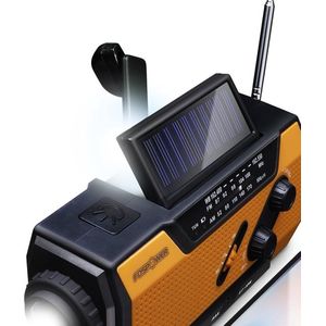 Proun Noodradio - met Powerbank op Zonne-energie - Solar opwindbaar - Noodpakket met SOS-signalering - Zaklamp - Draagbare Radio op Batterijen - Oranje