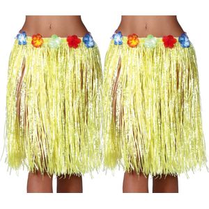 Toppers - Fiestas Guirca Hawaii verkleed rokje - 2x - voor volwassenen - geel - 50 cm - hoela rok - tropisch
