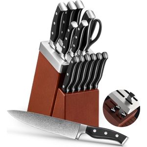 VELTRR® Messenset met Blok - Messensets met Messenblok - Koksmes - Keukenmessen Set - Super Scherp - RVS
