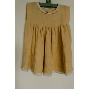 Meisjes jurk - babyjurk - maat 80 met kant - Geel - ( Handgemaakt Sweet Baby Bedstraw )