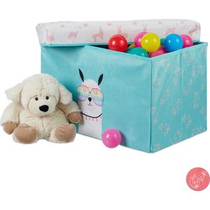 Relaxdays opbergbox - kind - met deksel - voor jongens & meisjes - opvouwbaar - speelgoedkist - 33 liter - turquoise