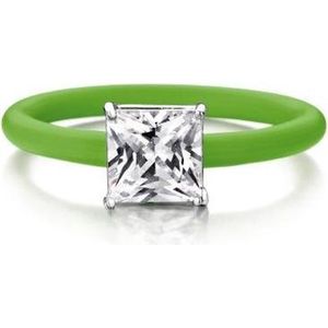 Colori 4 RNG00034 Siliconen Ring met Steen - Vierkant Zirkonia 8x8 mm - One-Size - Groen