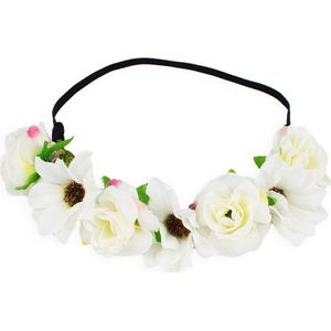 Bloemen haarband met 7 bloemen - Festival - Bruiloft - Strand Ibiza Haar Band - Wit