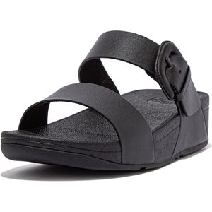 FitFlop Lulu Covered-Buckle Raw-Edge Leather Slides ZWART - Maat 42