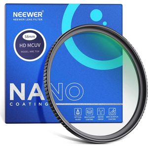 Neewer® - 58mm UV Filter - Ultradun UV-bescherming 58mm Camera Lens Filter met 9H Hoge Hardheid Gehard HD Optisch Glas/Aluminiumlegering Frame/30 Lagen Nano Gecoat Waterafstotend/Krasbestendig - Verbetert de Lensbescherming en Beeldkwaliteit