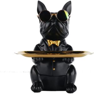 Bulldog-standbeeld, hondensculptuur muntdepot, multifunctioneel opbergvak, hondenbutler sleutel sieraden snoep woondecoratie