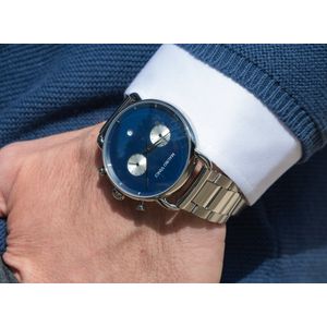 Heren horloge Mauro Vinci zilver-blauw met lederen bewaardoos - Leisure line 420 stalen horloge met Japans binnenwerk