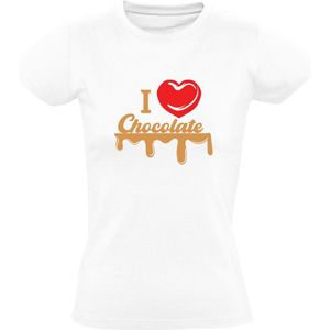 I Love Chocolate Dames T-shirt | chocolade | puur | melk | cacao | lekkernij | snoep | snoepgoed | Wit