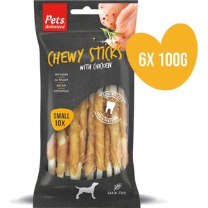 Pets Unlimited Chewy Sticks - Kip - Small - 6 zakjes à 100g