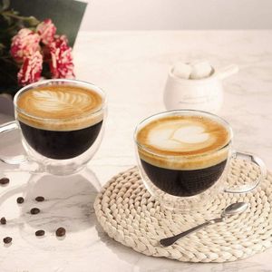 Dubbelwandige cappuccinokopjes glas latte macchiato glas borosilicaatglas koffiekopjes glas set van 2 350 ml koffieglazen theeglazen met handvat voor cappuccino, thee, ijs, melk, bier