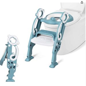 Toiletbril voor kinderen, in hoogte verstelbaar, toilettrainer opvouwbaar, kindertoilet met ladder en handgrepen, potjestrainer voor toiletten 39-42 cm boven de grond, voor kinderen van 2 tot