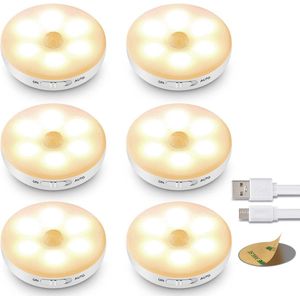 Draadloze ledlamp met Bewegingssensor– Warm Wit licht – Draadloze wandlamp – Draadloze ledspot – Usb oplaadbaar – met Magneet - 6 Stuks
