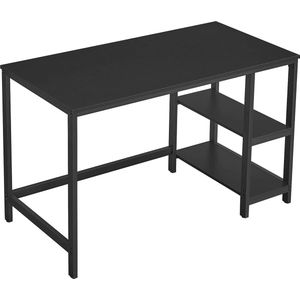 Bureau, computertafel, pc-tafel, bureautafel, met 2 planken rechts of links, voor kantoor, woonkamer, stalen frame, industrieel ontwerp, zwart LWD047B16