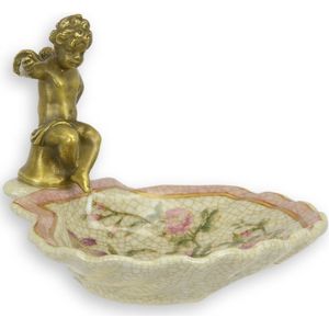 Zeephouder - Brons Beeldje - Porselein Schaaltje - Zeepbakje - Klassiek Schaaltje - Woondecoratie - 9x8x11