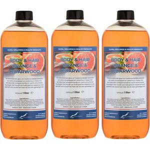 Body & Hair Sweet Orange & Cedarwood 1 liter - set van 3 stuks - 2 in 1 voor lichaam en haar.