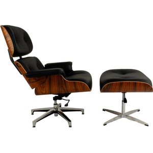 Lounge Chair + Hocker - Verstelbaar - Kantelbaar - Leer - Fauteuil - Palissander - Relaxfauteuil - Stoel