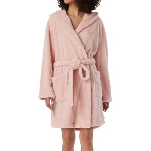SCHIESSER Essentials badjas - dames kamerjas teddy fleece comfort fit roze