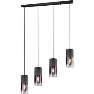 LED Hanglamp - Torna Roba - E27 Fitting - 4-lichts - Rechthoek - Mat Zwart Rookglas - Aluminium