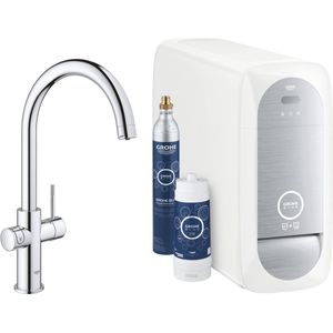 GROHE Blue Home Duo Keukenkraan - Met Bluetooth en WIFI - Starterkit - C-Uitloop - Chroom - Voor gezuiverd, gekoeld en bruisend water