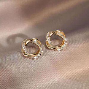 Gading dames oorknoppen met zirkonia-goudkleurig oorknopjes -klavertje-vier oorknoppen-12mm-zilver 925