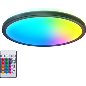 B.K.Licht - RGB LED Plafonniére - zwart - dimbaar - met indirecte licht - met afstandsbediening - Ø29cm