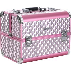 Beauty Case Make-up Storage - Roze - Diamantpatroon - 36 x 28 x 23 cm JBC319P make up koffer meisje