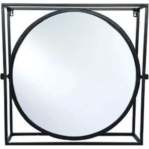 Spiegel  - ijzeren spiegel zwart  - kantelbaar - 50 cm rond