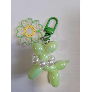 Sleutelhanger Hondje - Mooie bling bling sleutelhanger - parelmoer met parels - bloem - groen