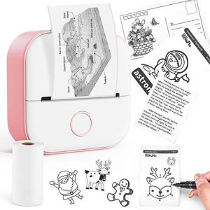 Fotoprinter - Mini Printer - Pocket Printer - Mobiele Printer Draadloos - Makkelijk Printen via Telefoon - Wit met Roze