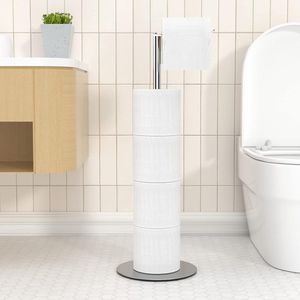 Toiletpapierhouder, toiletpapierhouder met verzwaarde basis, staand voor het bewaren van wc-papier, roestvrij staal, staand zonder boren
