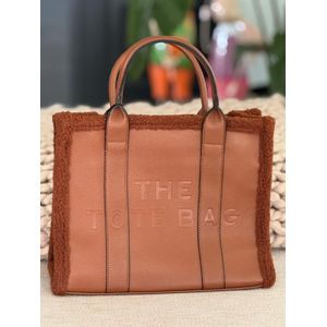 Damestas - The Tote Bag - Camel - Leer met Teddy rand - 33 x 27 cm