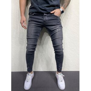 Heren Stretchy Ripped Skinny Biker Borduurwerk Cartoon Print Jeans Vernietigd Hole Slim Fit Denim Hoge Kwaliteit Jeans - W33