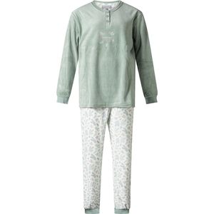 Cocodream dames pyjama velours - Winter leaves - XL - Wit