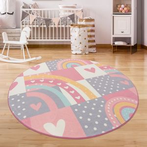 Paco Home Kindertapijt Kinderen Vloerkleed Kinderkamer Antislip Regenboog Hart Stippen 120 cm Rund