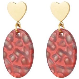 oorbellen - earrings - designer - koraalrood gemeleerd met wit - stainsless steel - stekertjes - moederdag - mam - cadeautip - luxe