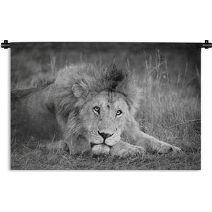 Wandkleed Leeuw in zwart wit - Liggende Leeuw Wandkleed katoen 150x100 cm - Wandtapijt met foto