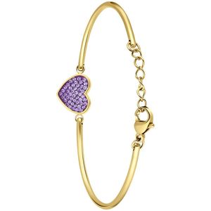 Lucardi Dames Stalen goldplated armband hart met kristal violet - Armband - Staal - Goudkleurig - 20 cm