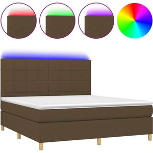 vidaXL - Boxspring - met - matras - en - LED - stof - donkerbruin - 180x200 - cm